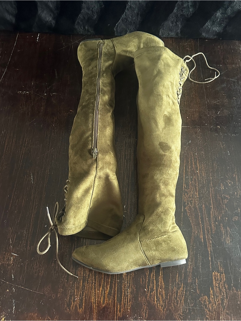 Olive Suede Over The Knee Boots